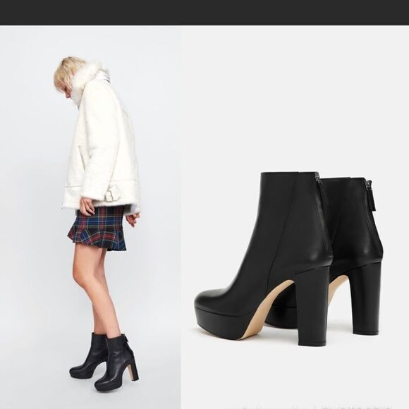 Zara Platform Leather Ankle Boots - Picture 4 of 11